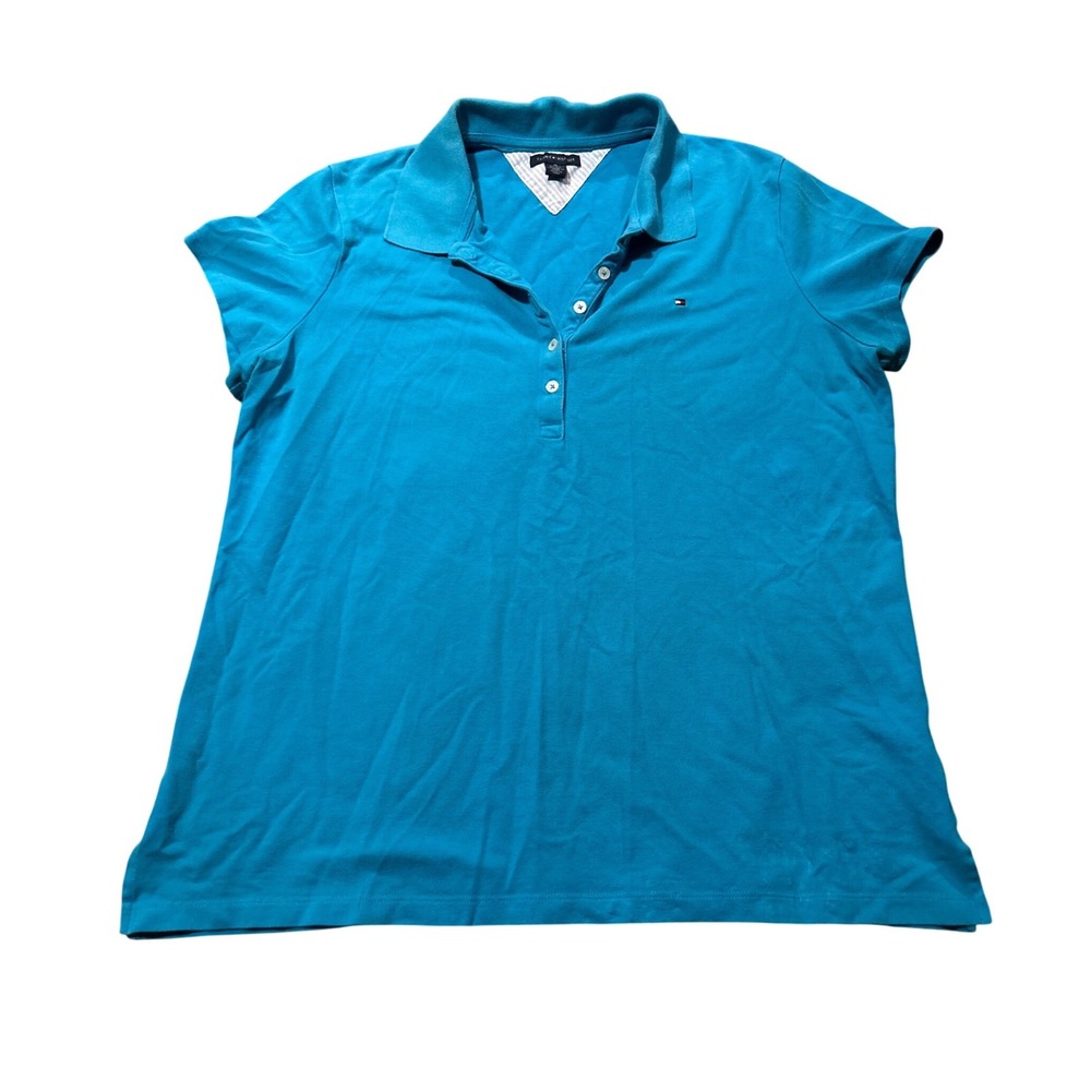 Tommy Hilfiger Womens Turquoise Blue Short Sleeve Pique Polo Shirt XL